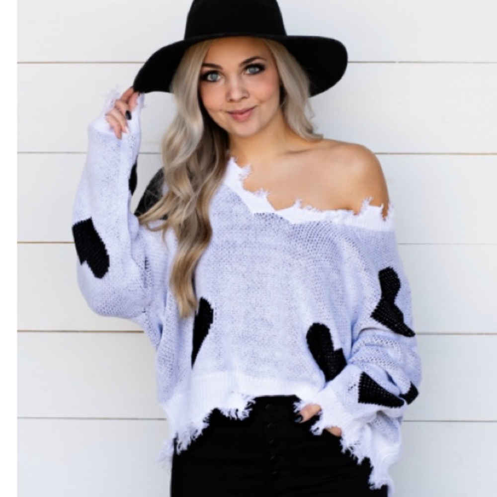 Hearts sweater distressed cropped
